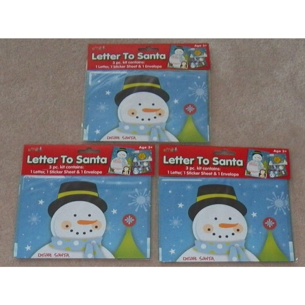 NEW Lot of 3 Letter To Santa 3-Piece Kit Letter Sticker Sheet Envelope Christmas